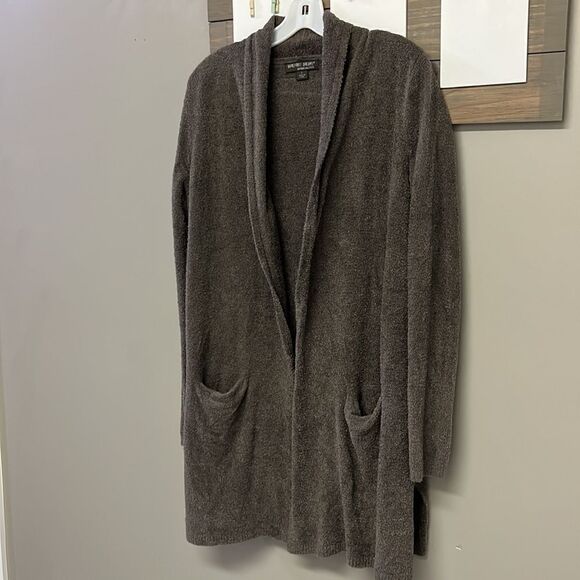 Barefoot Dreams Bamboo Chic Lite Heather Gray Open Cardigan with Pockets- Large - Picture 3 of 16